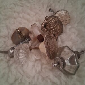 Assorted Neutral Decorative Drawer & Cabinet Knobs - Clear, Brass, Cream, Silver